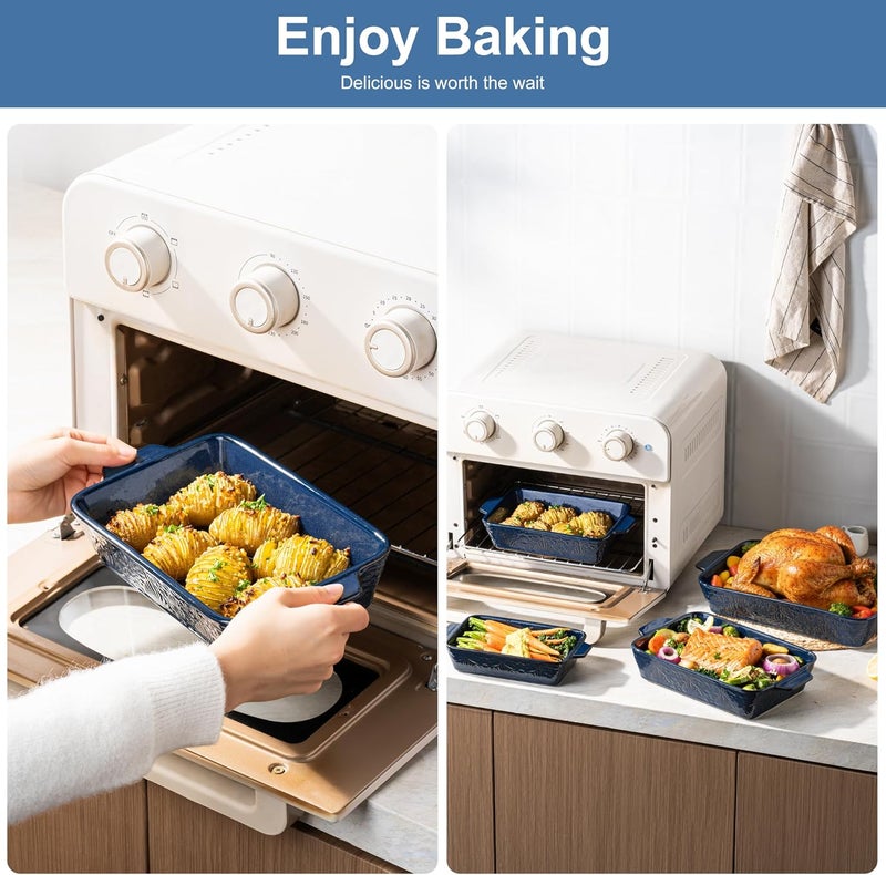 Dafuceramic Casserole Dishes for Oven, Baking Dishes, Ceramic Bakeware Sets of 4, Rectangular Baking Pan Set with Handles for Baking, Casserole, Kitchen, Wedding Gift (Blue) - Image 4